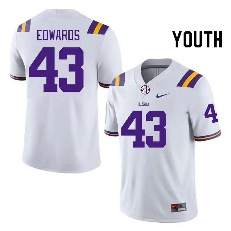 Youth LSU Tigers Ty'son Edwards #43 White NCAA Football Jersey